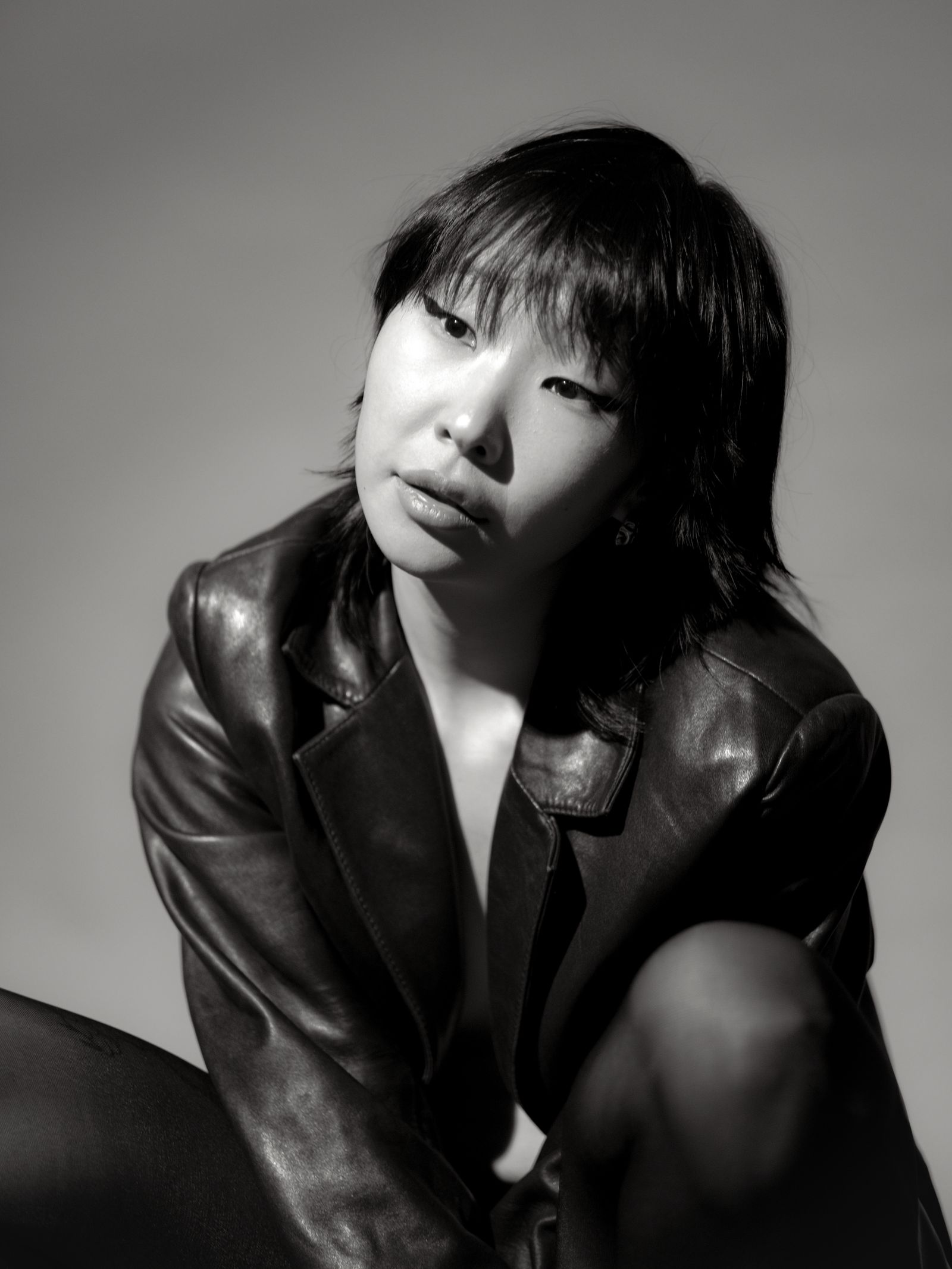Portrait of woman in leather jacket