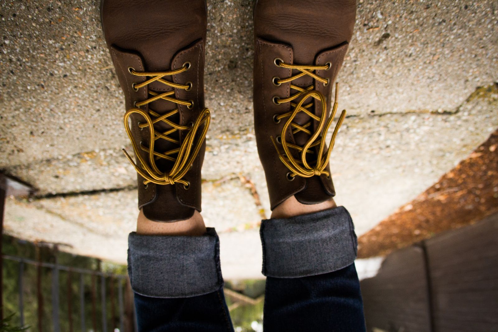 Brown leather lace-up work boots